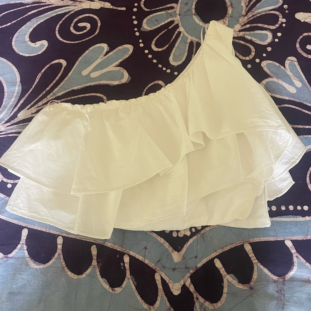 Zara White Ruffled One Shoulder Crop Top